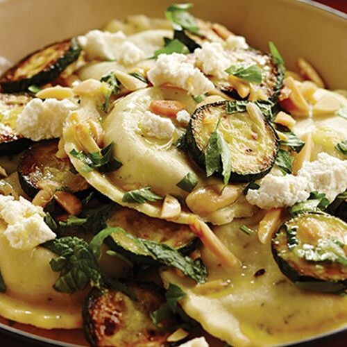 Portobello Mushroom Caramelized Onion and Feta Cappelletti with Zesty Zucchini