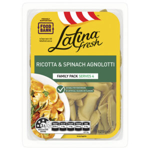Pack of 625 g Ricotta & Spinach Agnolotti Pasta serves family size of 4 with no artificial colors and flavors.